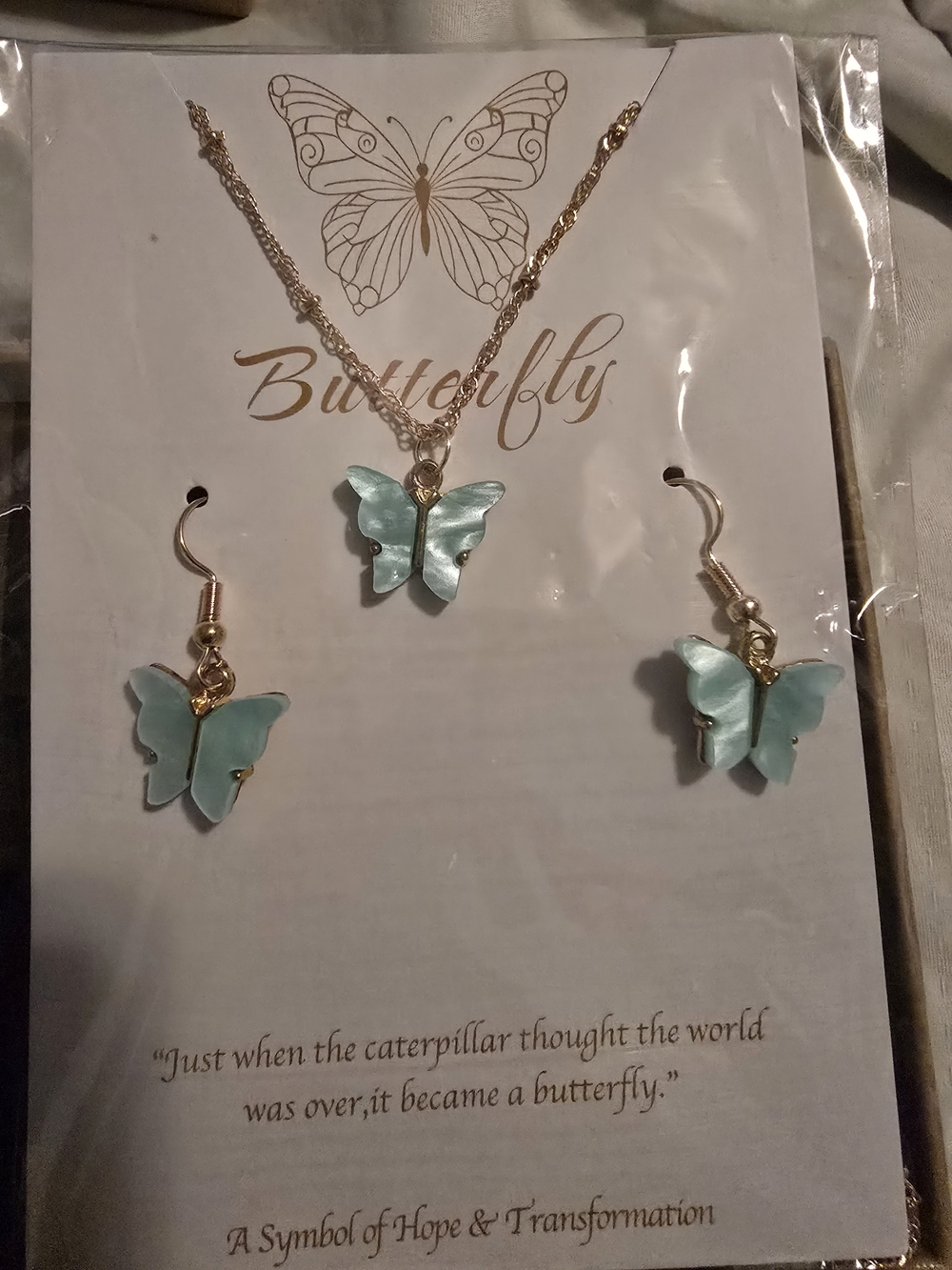 Butterfly Mint Green Necklace and Earring Set